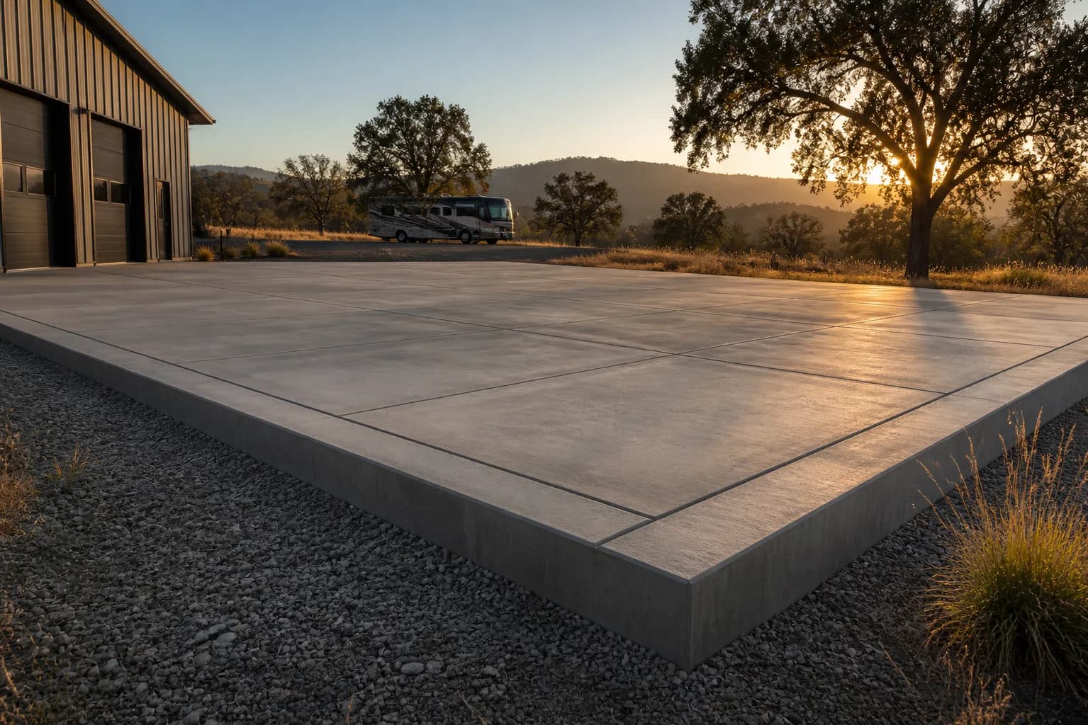 Large level concrete RV pad on a Northern California property
